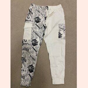 Black and White Newspaper Cargo Pants